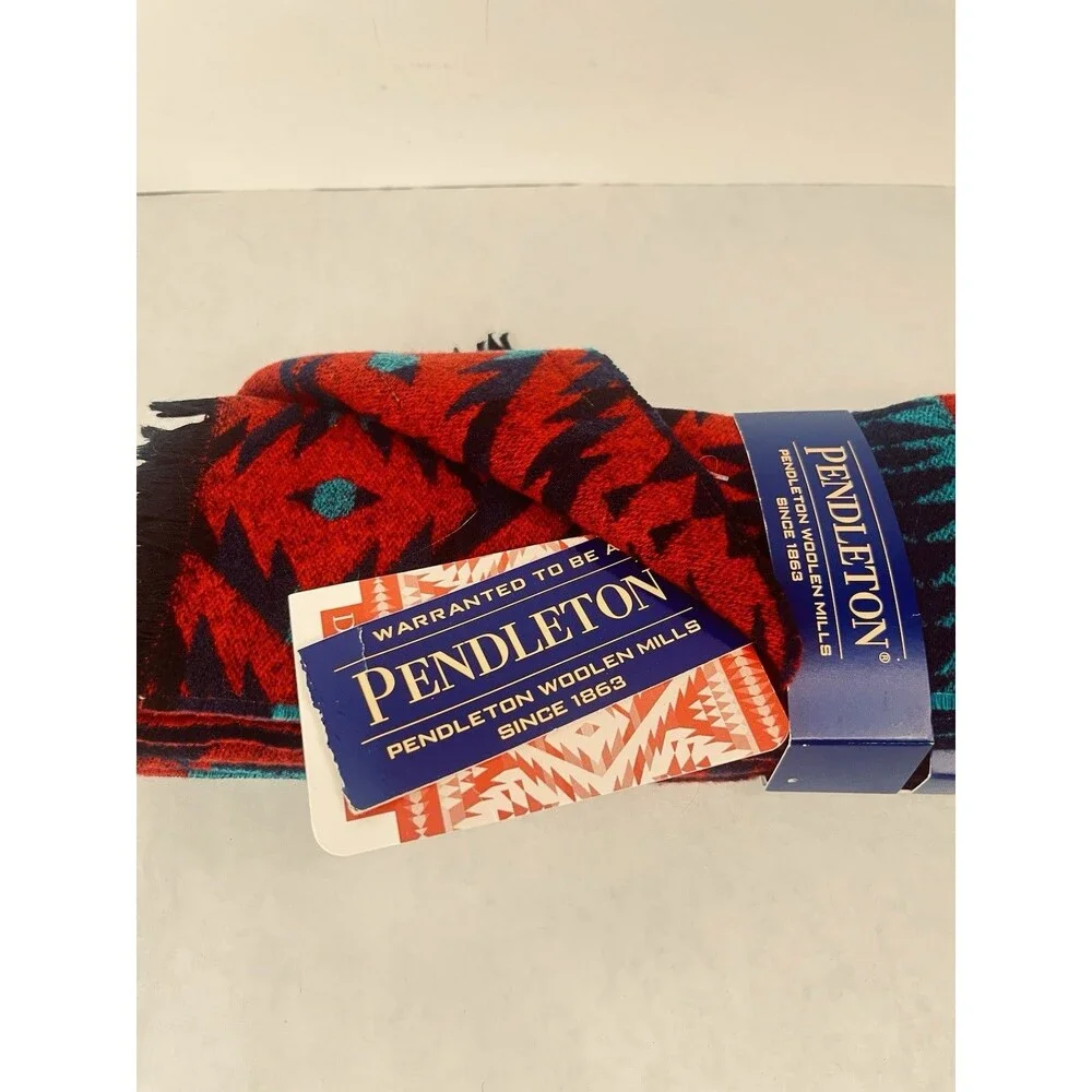 Pendleton Diamond Desert Knit Headband Scarf Red Wool Blend Made USA NWT